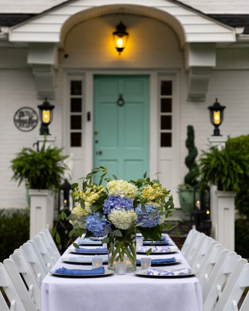 Outdoor Dinner Area At Garden Wedding Venue In North Carolina