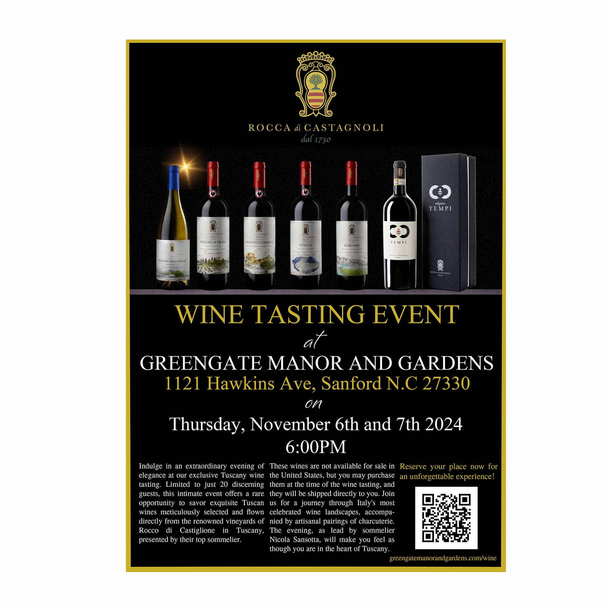 Flyer for wine tasting in North Carolina
